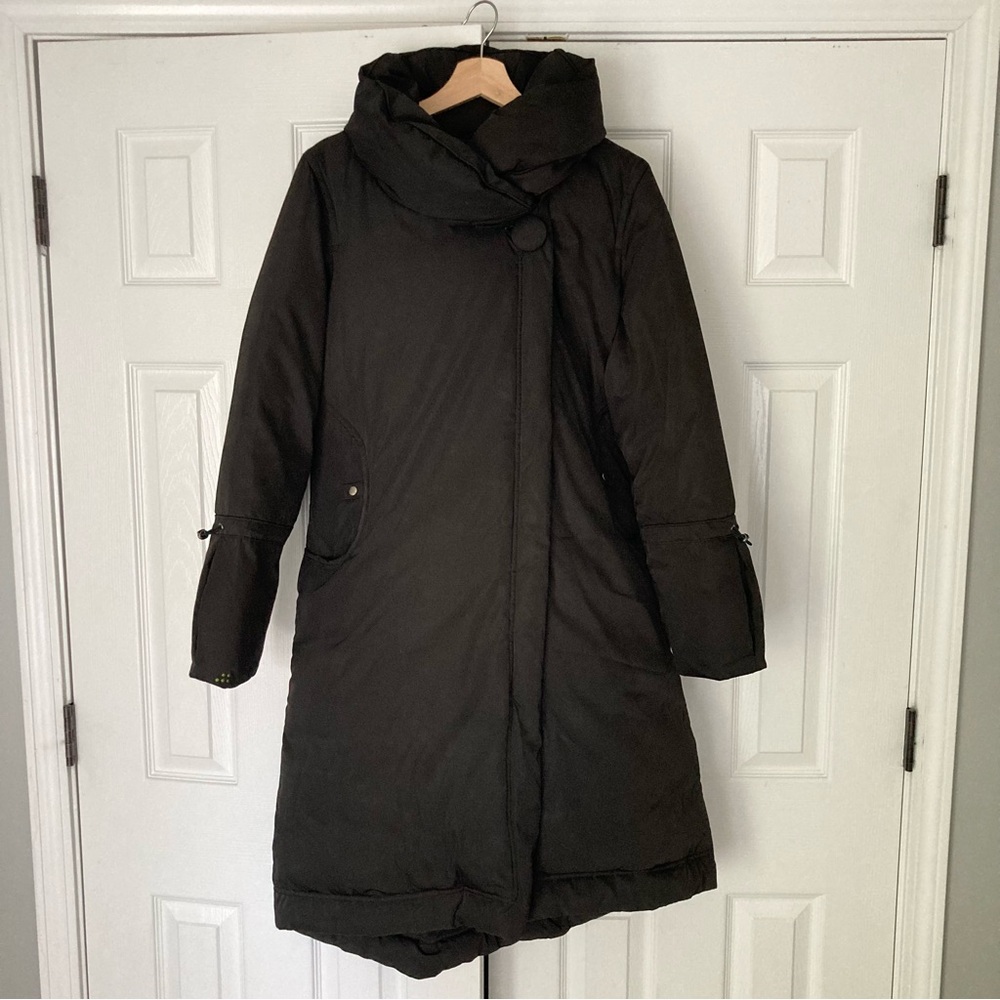 Soia & Kyo Calf Length Long Down Parka Puffer Coat in Black, Size XL